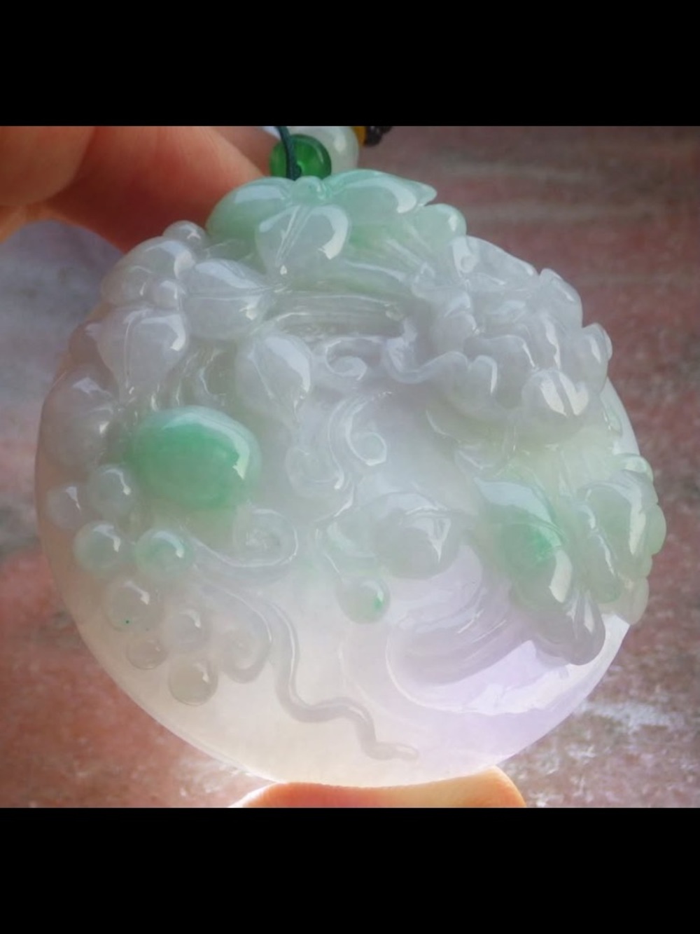 Exquisite jadeite Jade green white light lavender butterfly flower pendant - Picture 7 of 10